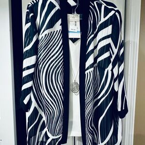 Navy Blue and White Striped Cardigan